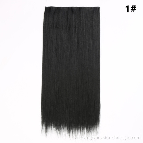 Women heat resistant fiber synthetic hair piecesone piece clip in hair Double Drawn Thick Ends Remy Clip In Hair Extension